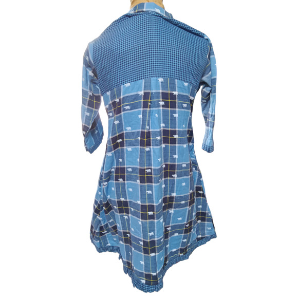 SAAR by Rajkumar's Blue Plaid Bear flax 3/4 sleeve button down tunic size S - Picture 3 of 6